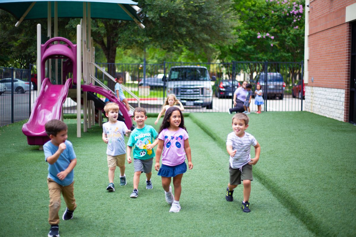 Children running and playing outside during Rumble and Tumble at MyPlace in Katy, TX